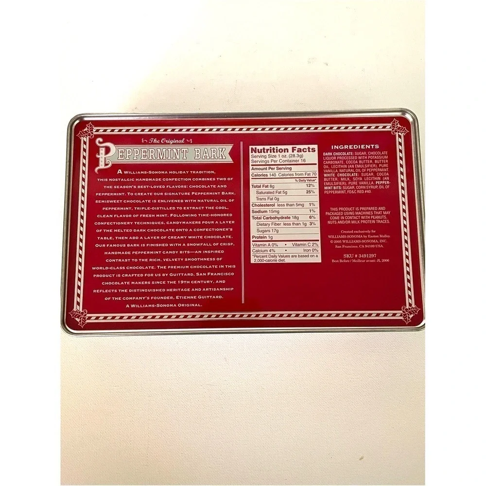 Williams-Sonoma Peppermint Bark Retro Style Tin Collectible Christmas Holiday